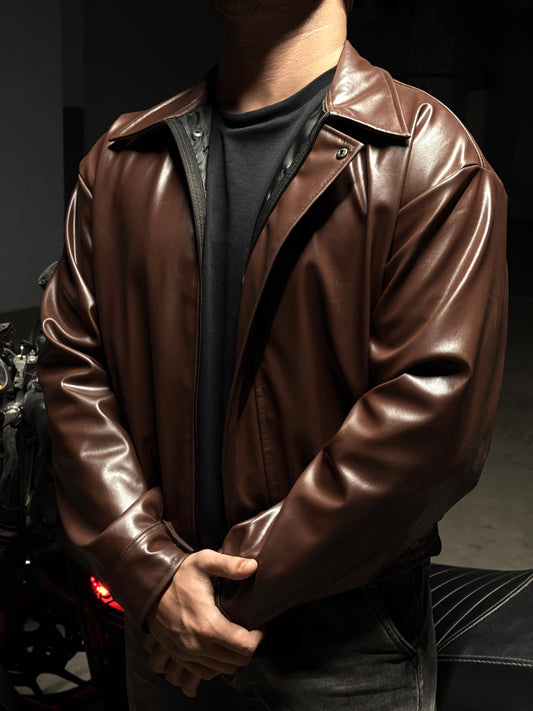 Rebel Leather Jacket - Cropped, Dropshoulder, Baggy Fit - Unisex