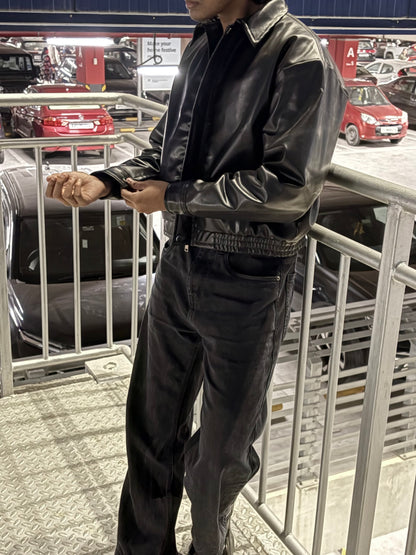 Rebel Leather Jacket - Cropped, Dropshoulder, Baggy Fit - Unisex