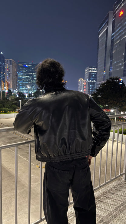 Rebel Leather Jacket - Cropped, Dropshoulder, Baggy Fit - Unisex